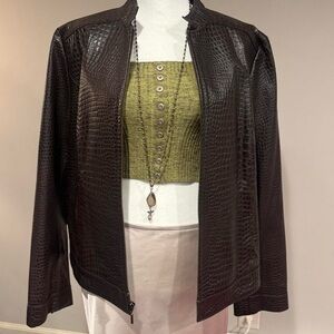 Valerie Stevens Dark Brown Crocodile-Embossed Leather Jacket